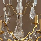 Chandelier set & 4 wall sconces with pendants, Louis XV style, gilded metal