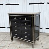 Commode Art Déco à 9 Tiroirs En Laque Et Bronze Nickelé