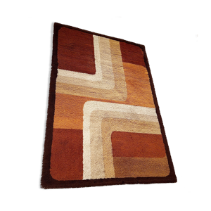 Pop art cubic vintage multi-color high pile cotton rug par besmer, années 1970