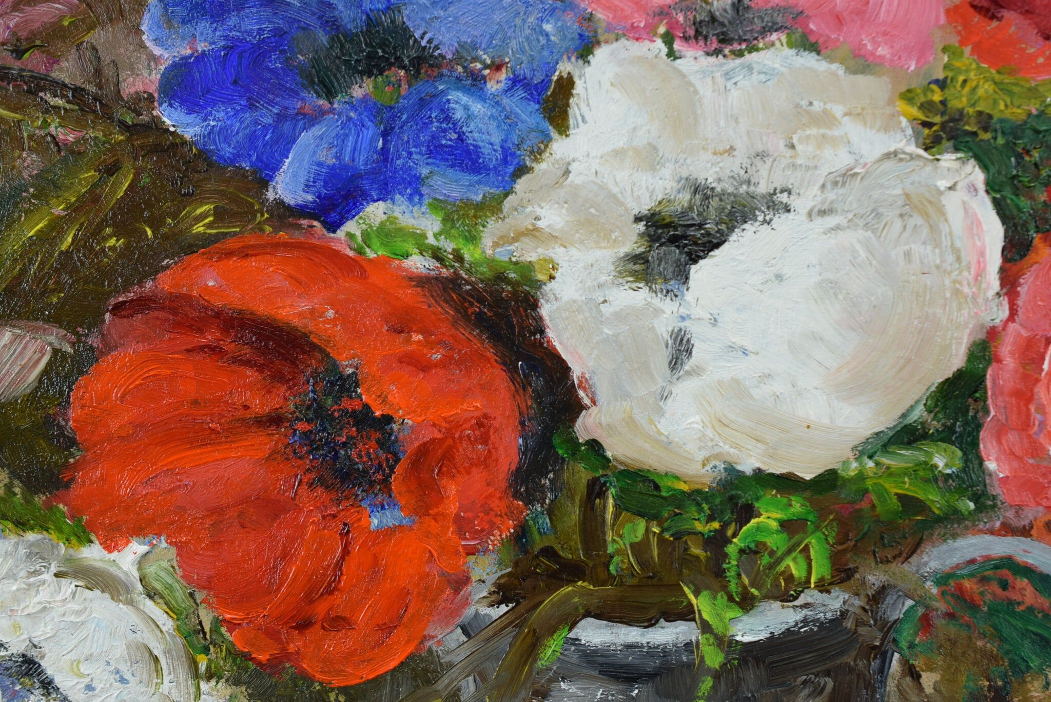 Oil on panel vintage painting Summer bouquet
