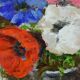 Oil on panel vintage painting Summer bouquet