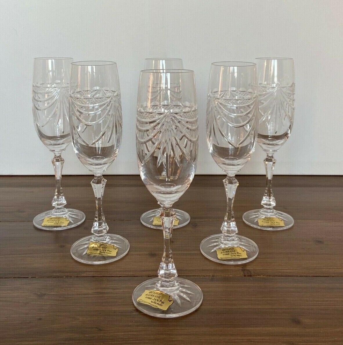 6 flutes a champagne cristal de lorraine modele gerard coffret signe