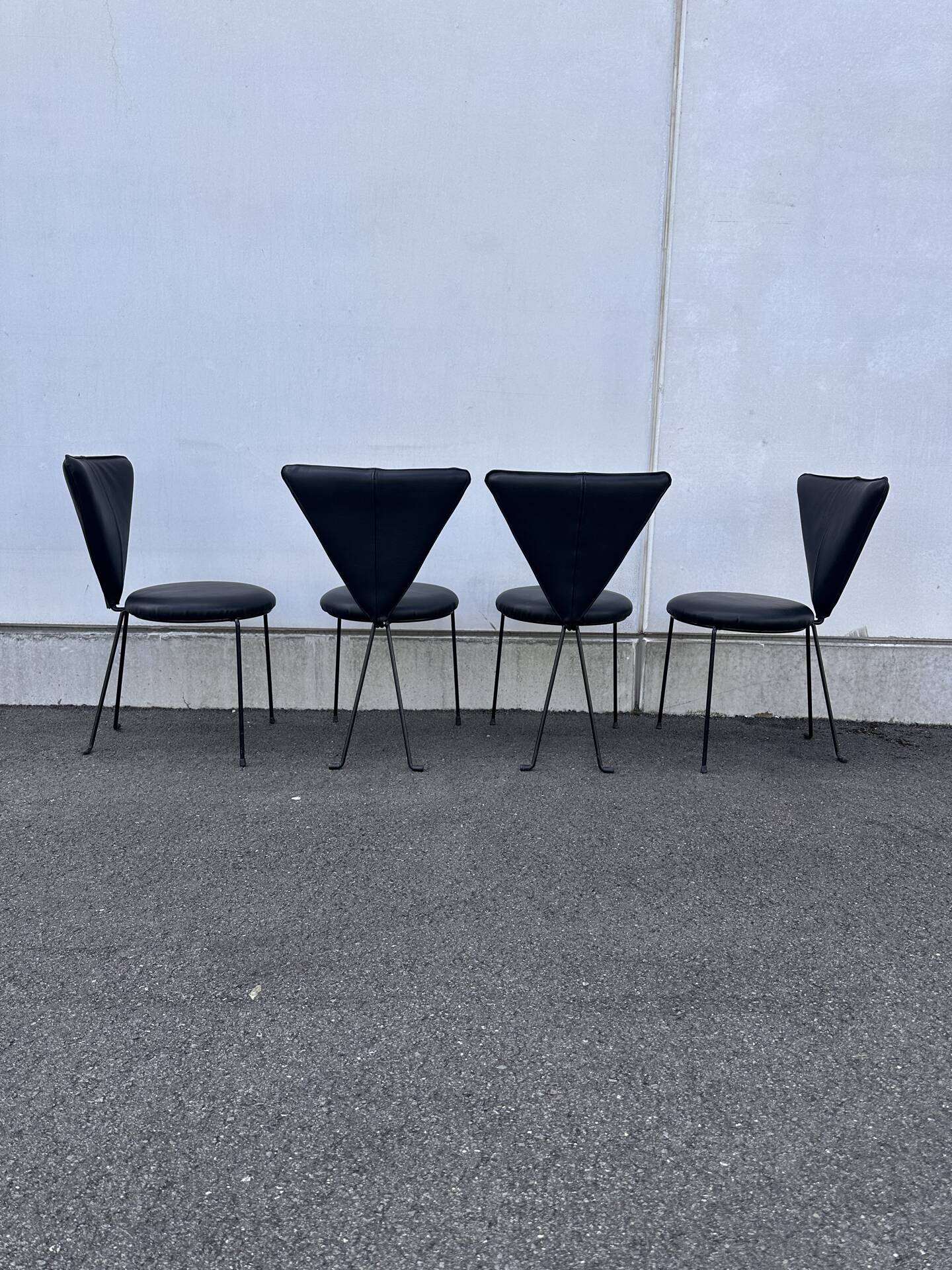 Set of 4 Lübke chairs in black leather, premium version – Germany, 1960