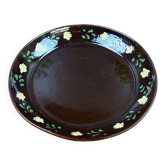 Old Round Glazed Pottery Plate with Floral Decoration