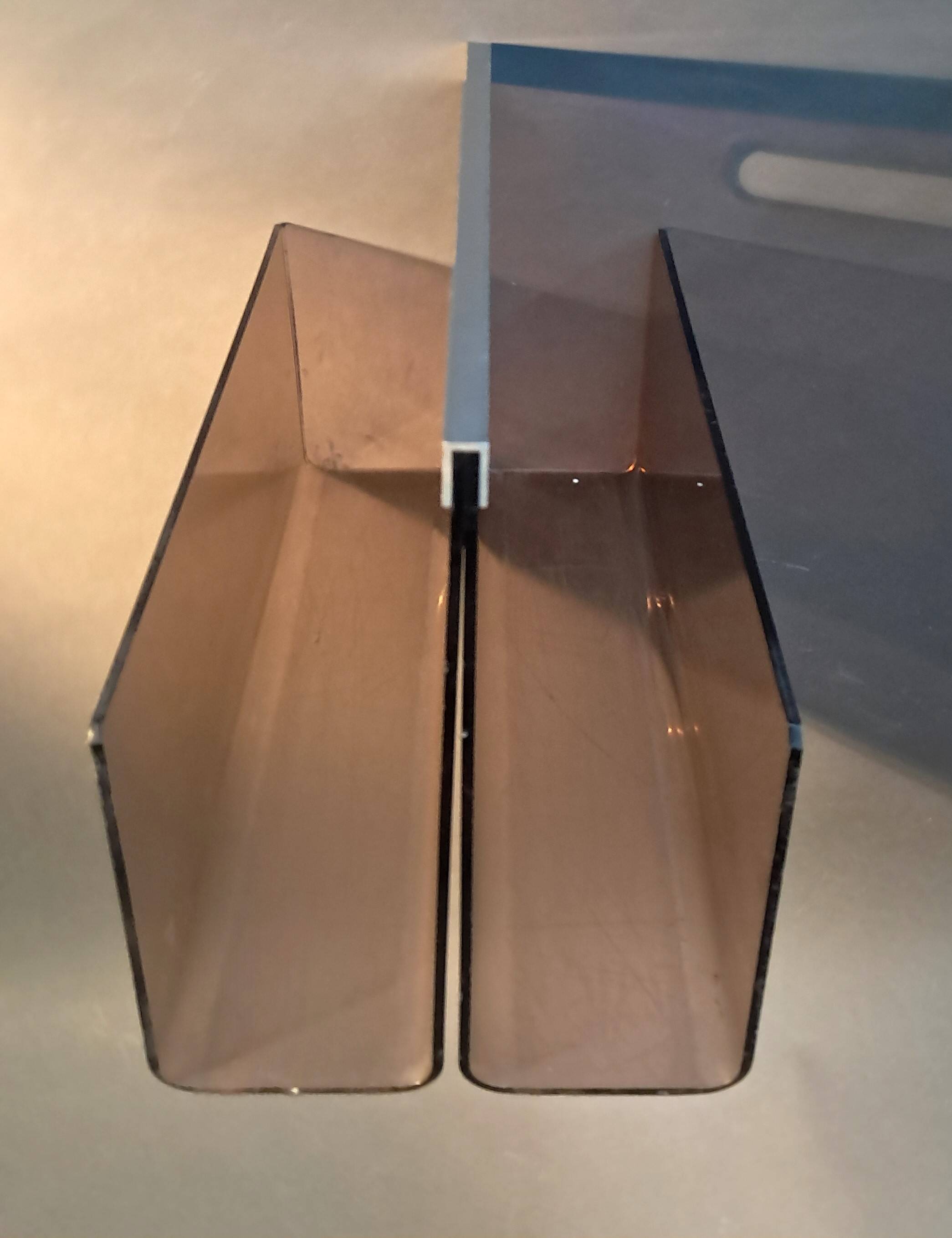 Smoked plexiglass magazine rack, Michel Dumas 1970.