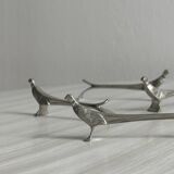 6 silver metal knife holders, pheasant shape