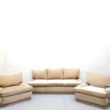Set of three-seater sofa and velvet armchairs from the 70s