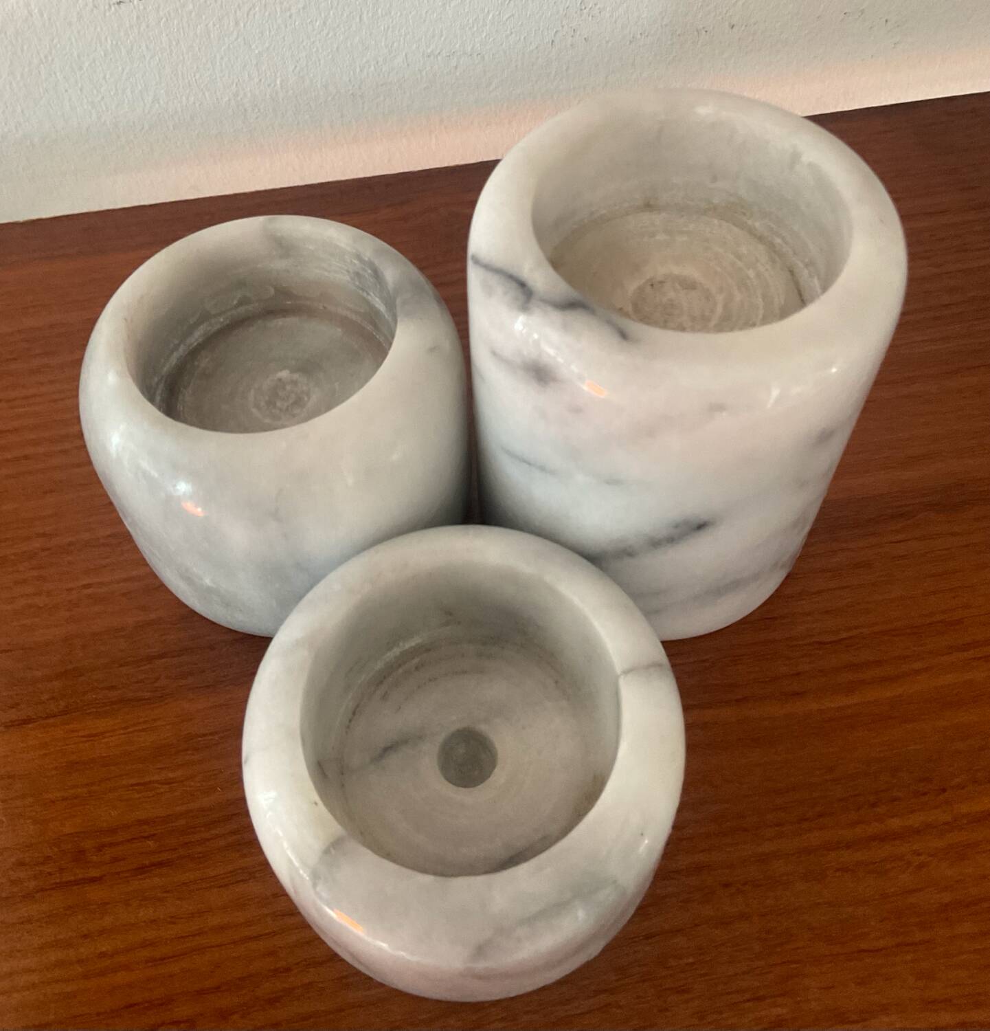 Vintage marble candlestick trio from the 1970s.