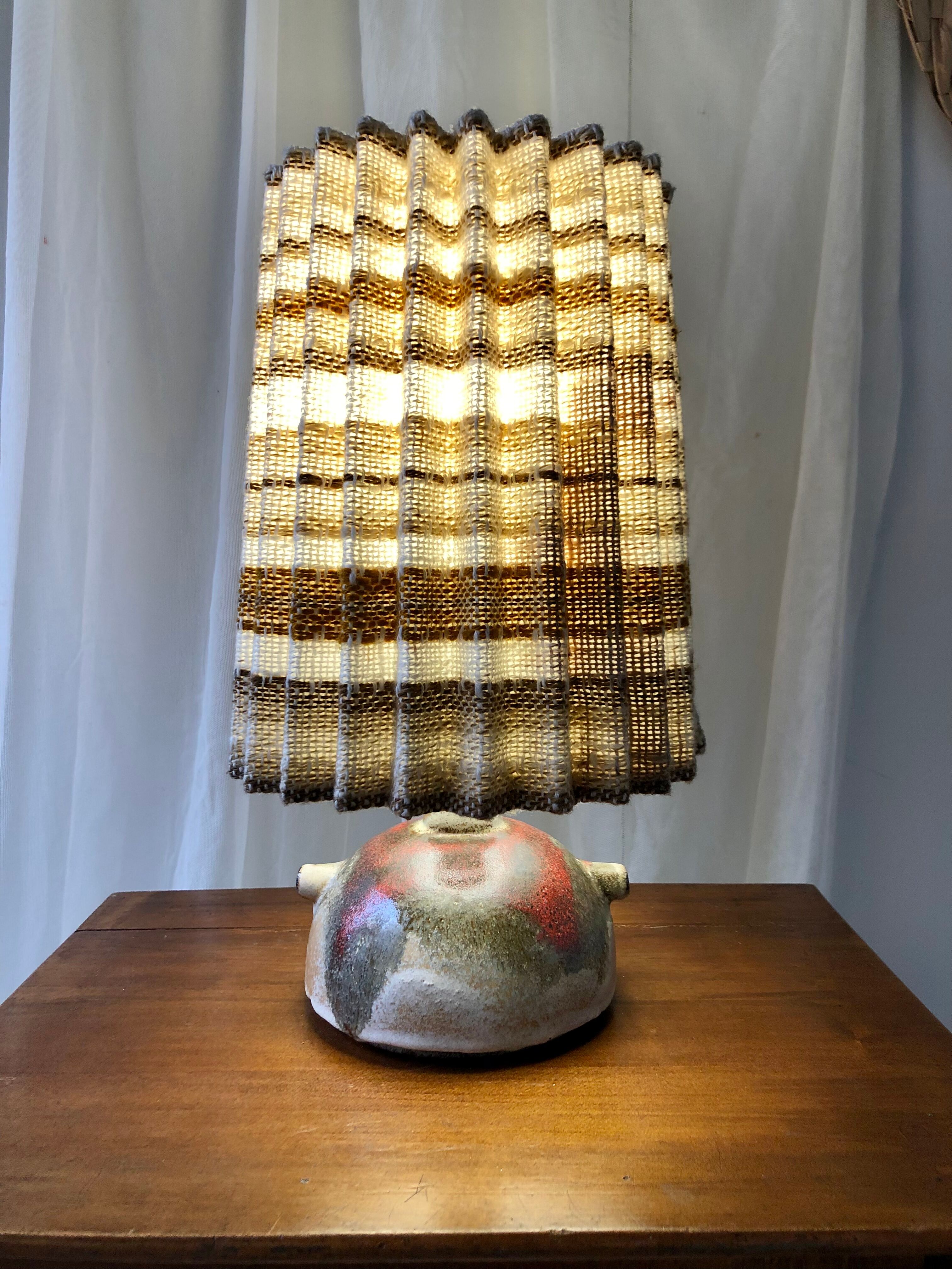 West Germany ceramic lamp and pleated lampshade