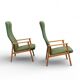 Paire de fauteuils à dossier haut scandinaves en hêtre et tissu vert, années 1950