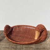 Duo of vintage wicker duck pans / empty rattan pocket