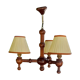 Wooden chandelier 3 branches & clip lampshades, rustic country