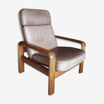 Chair Danish vintage leather and teak by Dyrlund