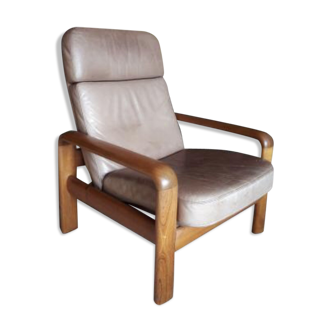 Fauteuil danois vintage en cuir et teck par Dyrlund