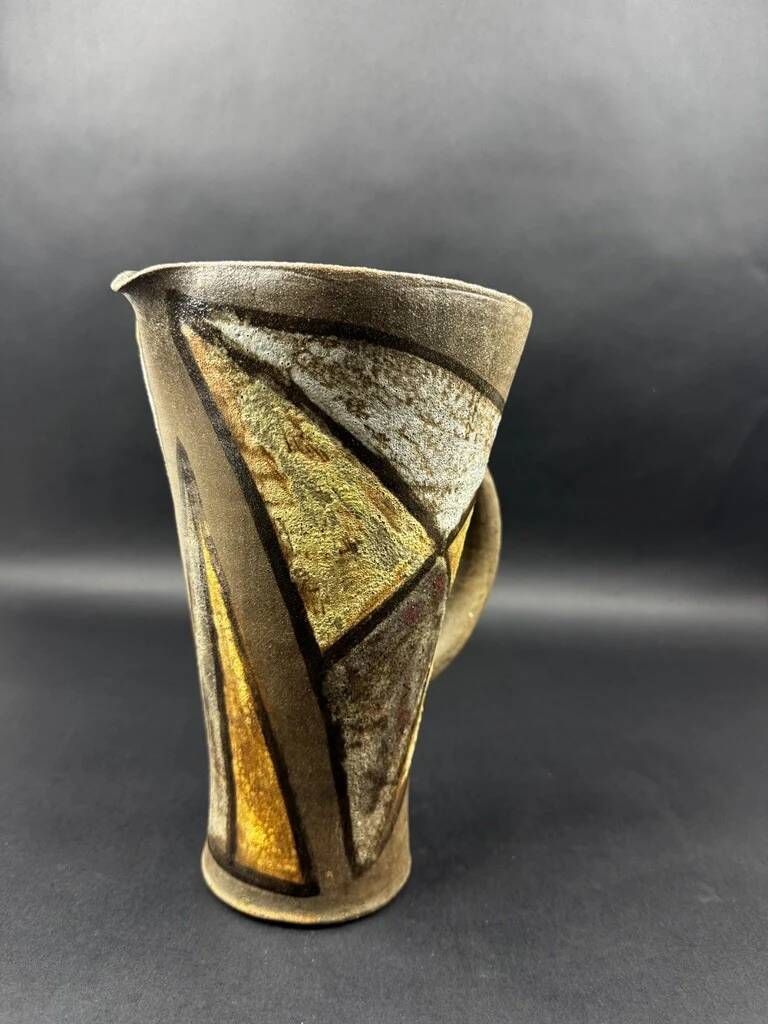 Alexandra Kostanda, enamelled stoneware pitcher, Vallauris, 1960s