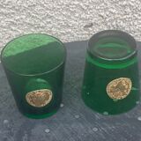 Set of 2 whisky glasses, aperitif, dubonnet, green glass, gold medalist in front, collector