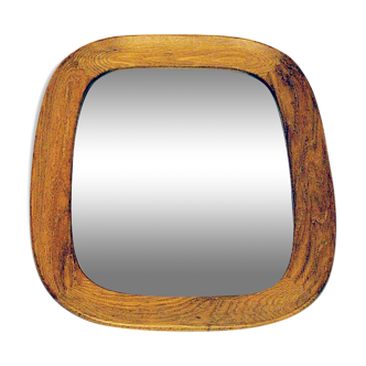 Miroir suédois ovale en chêne du milieu du siècle par Fröseke AB années 1950 49x58cm