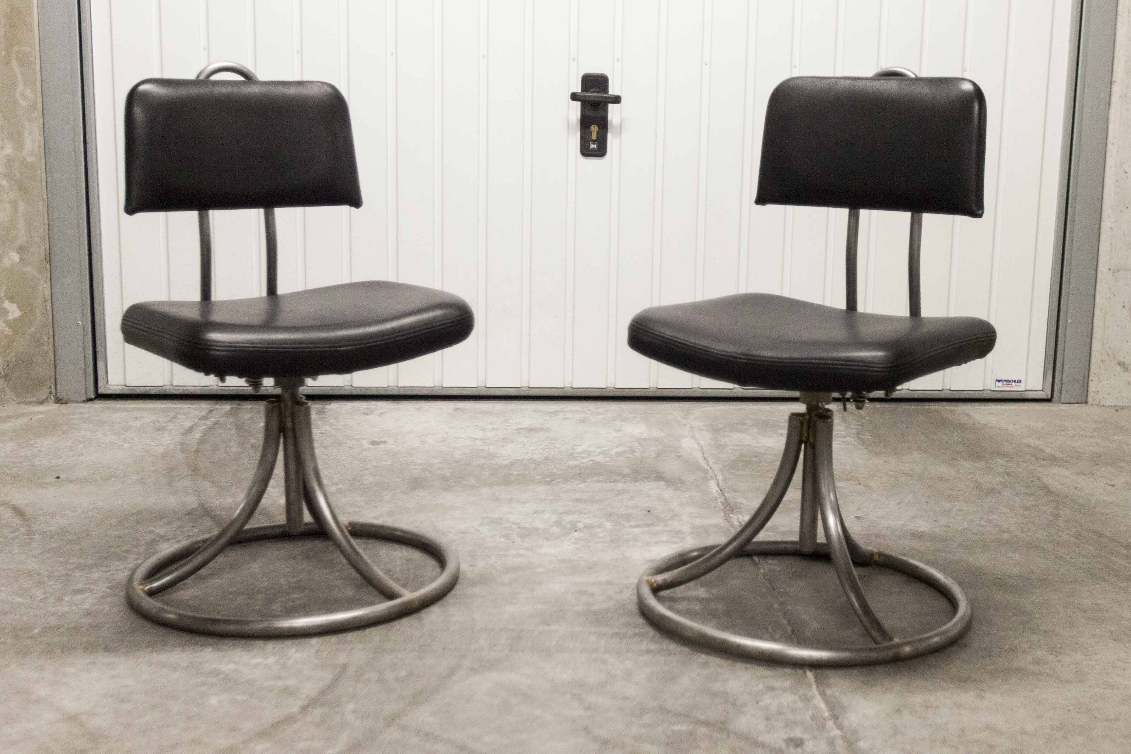 Pair of French Army telegraph operator's swivel chairs, new leather