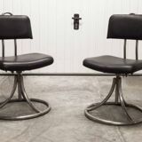 Pair of French Army telegraph operator's swivel chairs, new leather
