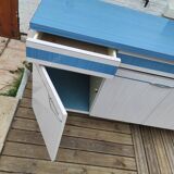 Kitchen cabinet in blue formica 4 doors 4 drawers