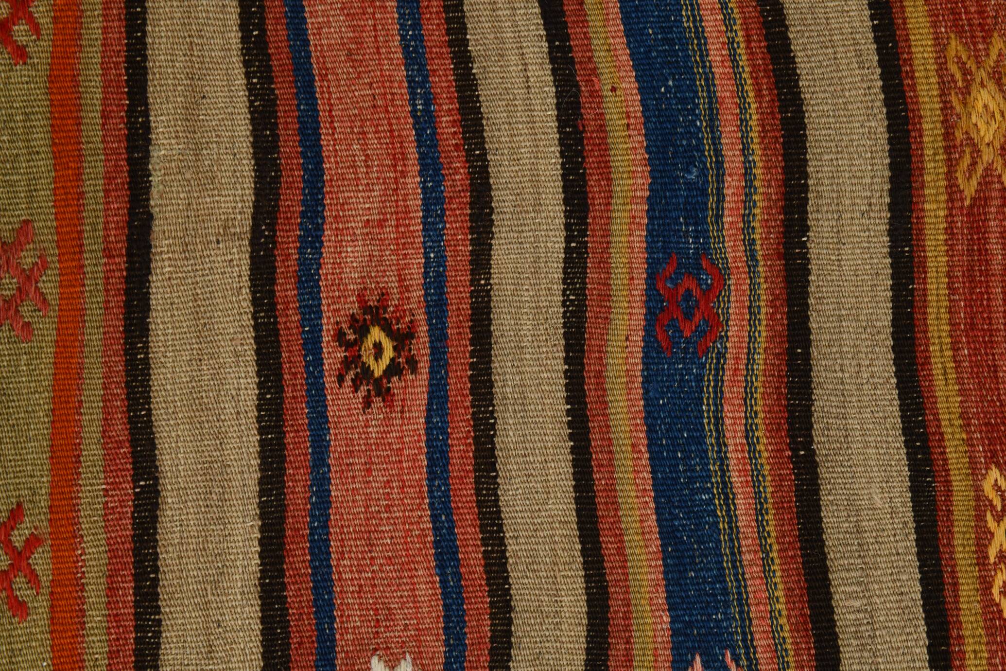 5x8 Wool Kilim Rug, Handwoven Blue & Red Wool Kilim Rug, 143x230Cm