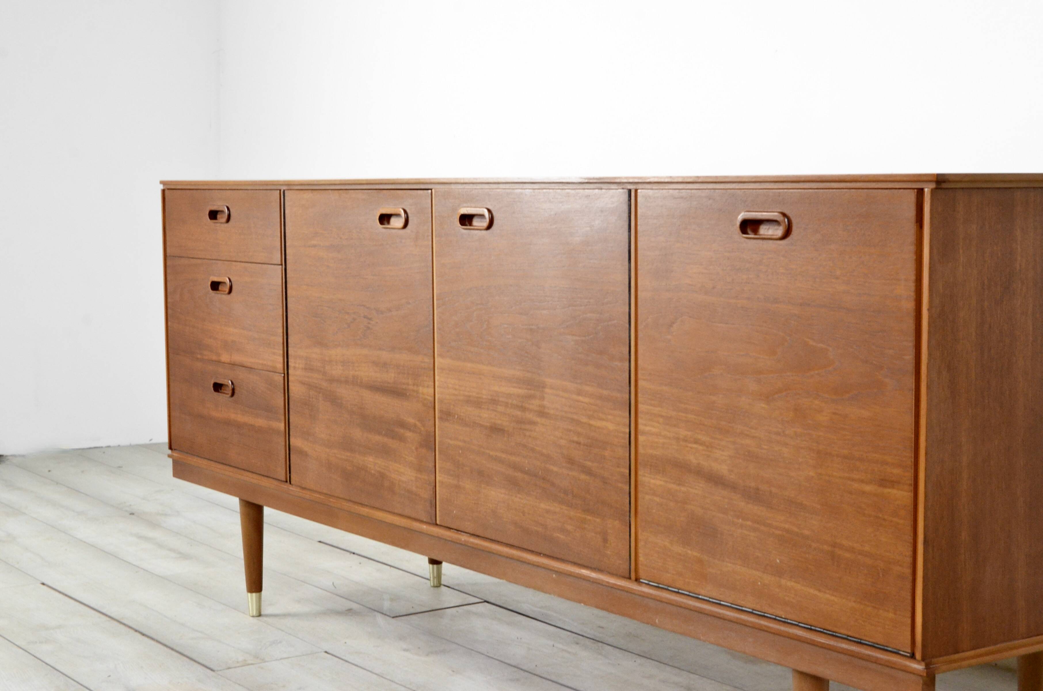 Buffet en teck Avalon des années 50, vintage moderne, style danois rétro.