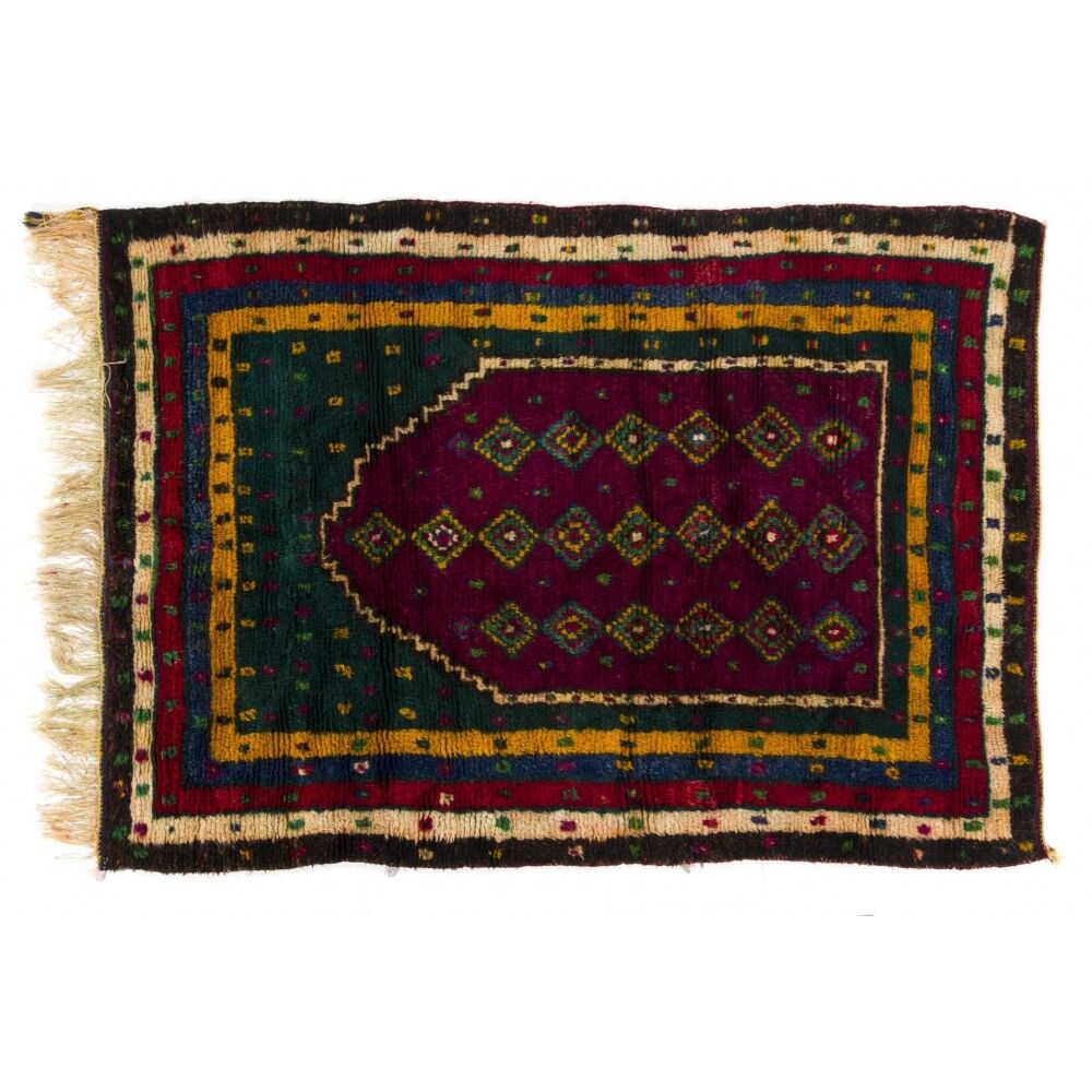 Vintage Handmade Turkish Tulu Prayer Rug, Hand-Knotted Wool Prayer Mat