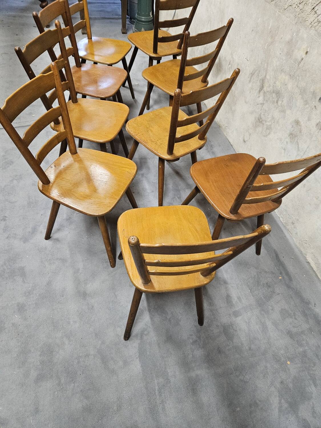 Lot of 9 1960s Campagarde bistro chairs