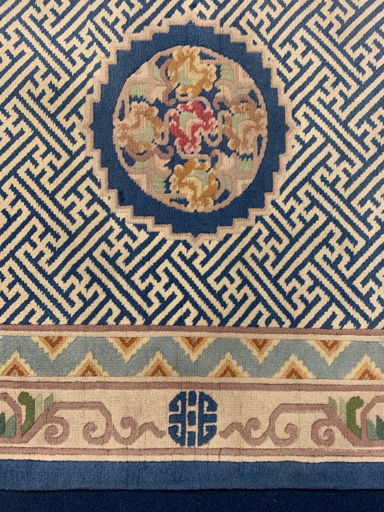 Handmade Blue Wool Chinese Rug- 92x185cm