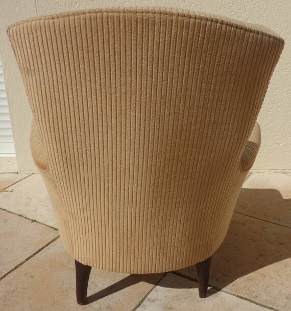 Old bergère upholstered in beige velvet – Firm back and seat