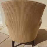 Old bergère upholstered in beige velvet – Firm back and seat