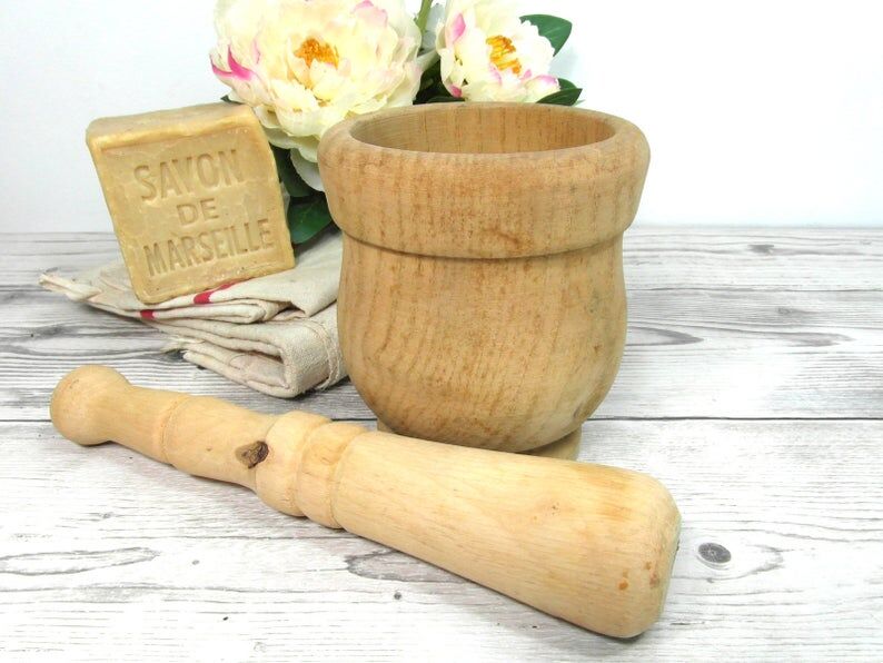 Wooden mortar and pestle