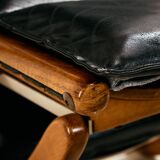 Fauteuil en hêtre avec revêtement en cuir