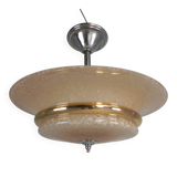 Art Deco suspension with cloudy glass shade and gold band, 1930s