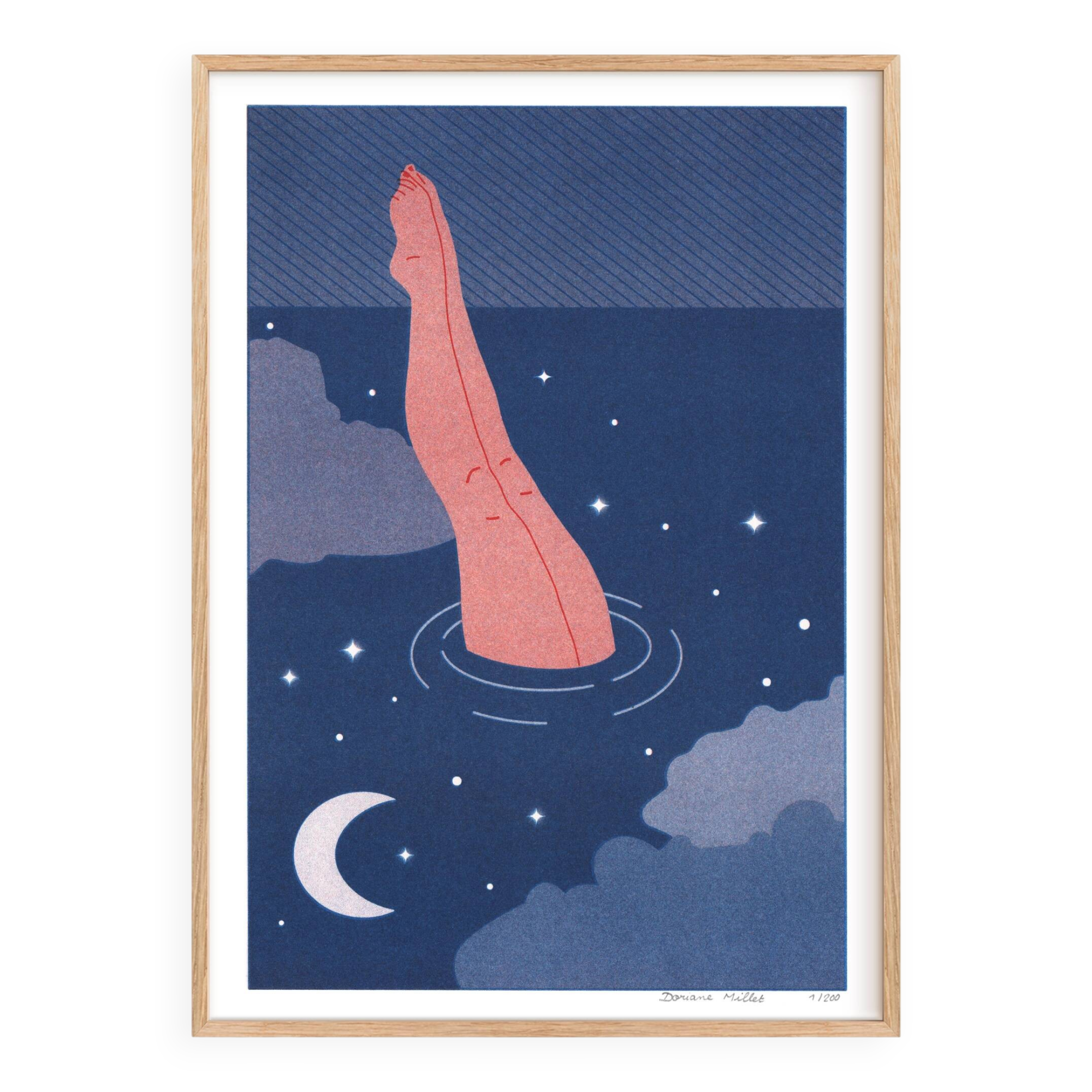 Night Bath, A4 Risograph, Signed Art Print