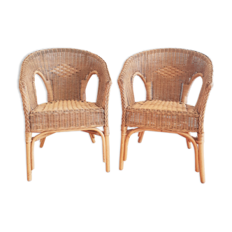 Two rattan armchairs