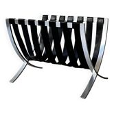 Large Barcelona magazine rack in chrome and leather straps, design circa 1970