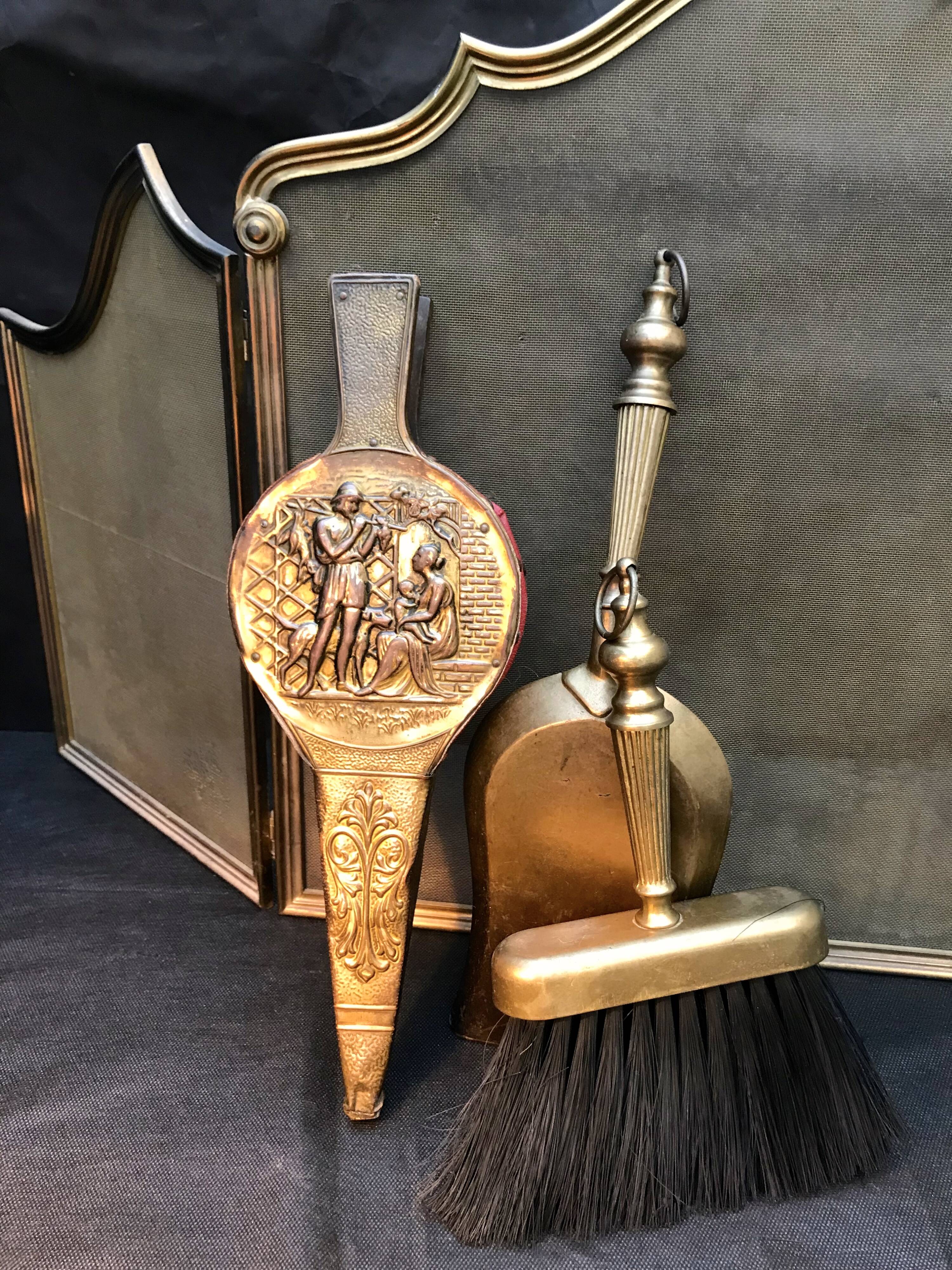 Old fire screen and accessories brass fireplace 1940 spark arrest fireplace firescreen