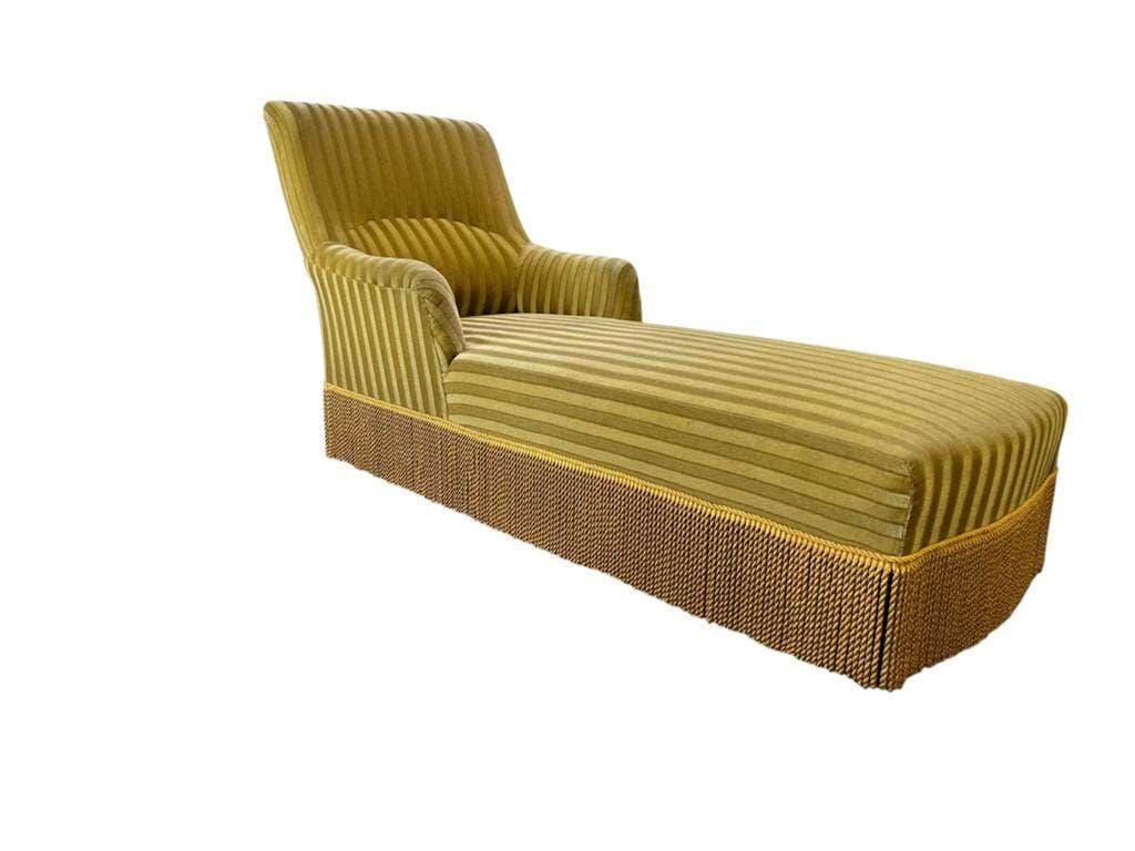 Chaise longue vintage jaune ocre / fauteuil / canapé avec franges
