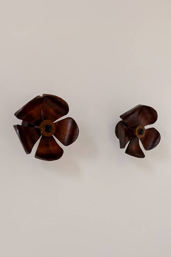 Vintage wall sconces, carved wood with floral pattern, France, 1960.