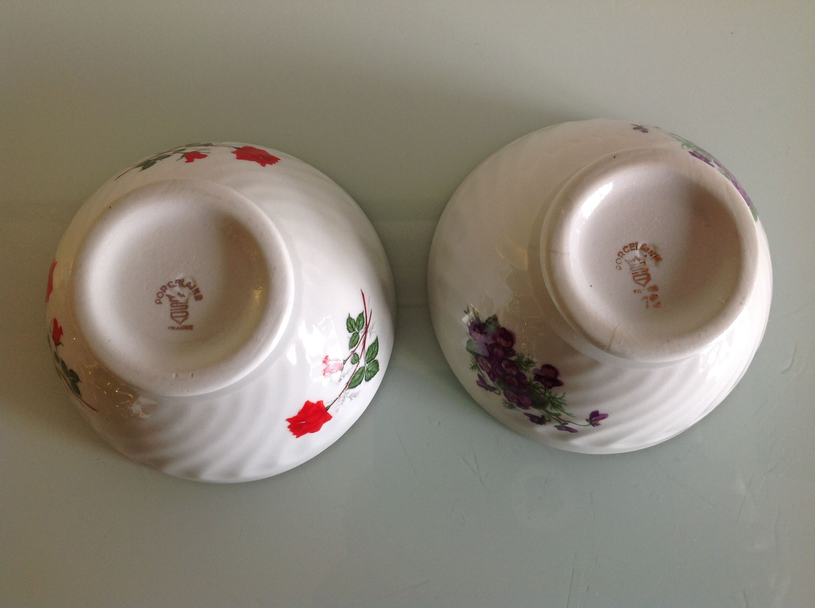 Two white bowls with floral decor in Limoges SD porcelain / vintage 60-70