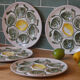 Set of 4 Belon earthenware oyster plates – 25 cm – yellow & green