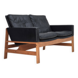 1960s, Danish 2-seater sofa in original condition, furniture leather, solid oak wood.