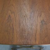 Mid-century teak and brass mobile side table with magazine holder, 1960s