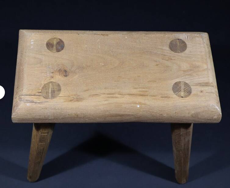 Set of 2 solid wood stools in French brutalist style.