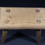 Set of 2 solid wood stools in French brutalist style.