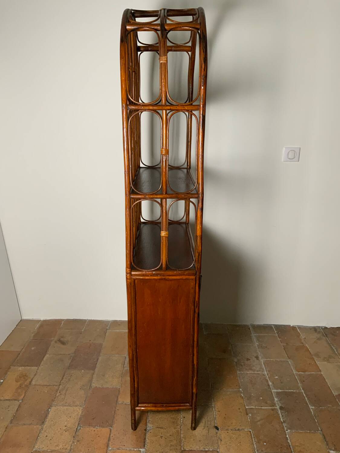70" Rattan and Bamboo Shelf