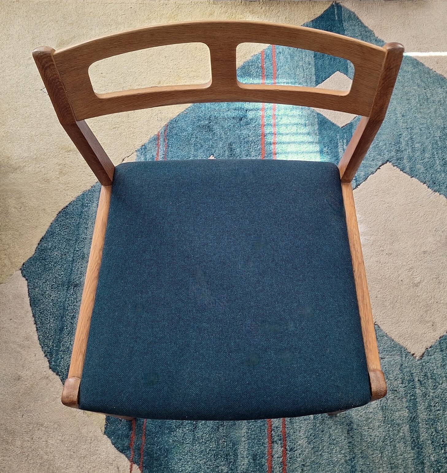 Set of Danish oak dining chairs with petrol blue covers, 1960s