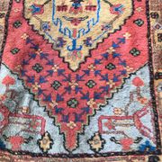 Old sinkiang oriental rug handmade 68 x 139 cm