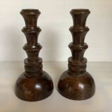 Pair of old wooden candlesticks